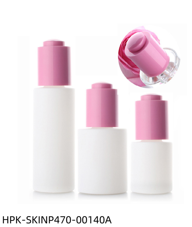 White Frosted Glass Bottle with Plastic Pink Push-button Pipette Cap